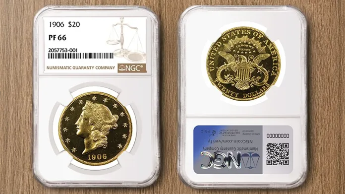 This 1906 Double Eagle graded NGC PF 66 attracted record bidding at a Heritage Auctions sale in January 2024, realizing $264,000. This coin is unsurpassed in numeric grade in the NGC Census.