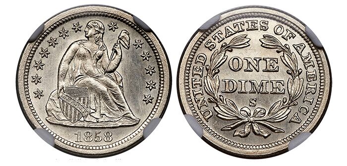 1858-S Dime - Heritage Auctions - NGC MS66