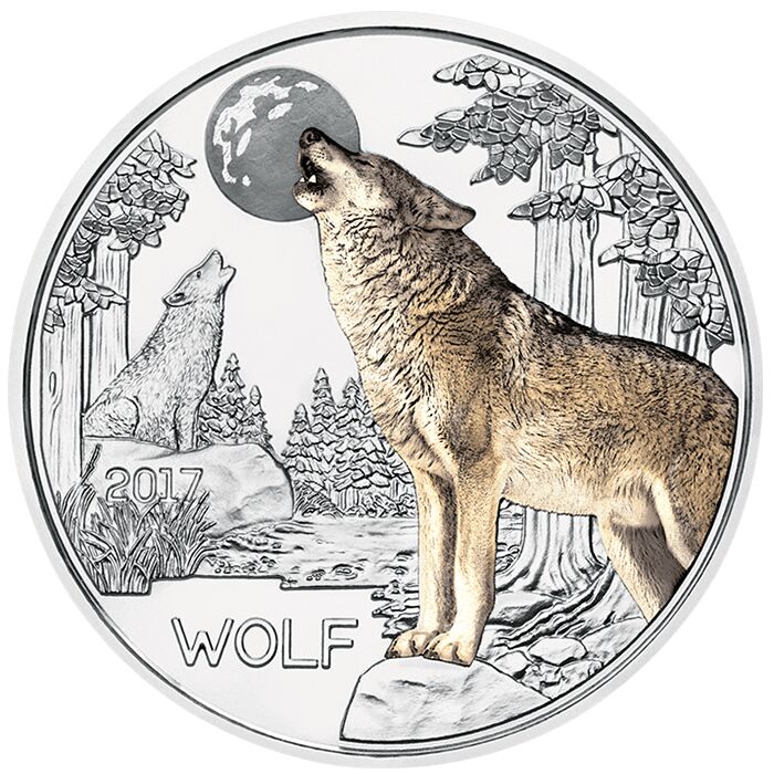 Austria 2017 Colorful Creatures: The Wolf 3 Euro Glow-in-the-Dark Coin. Image courtesy Austrian Mint