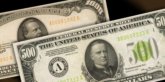 Stack's Bowers - $500 and $1000 Federal Reserve Notes - 2019 Baltimore Auction