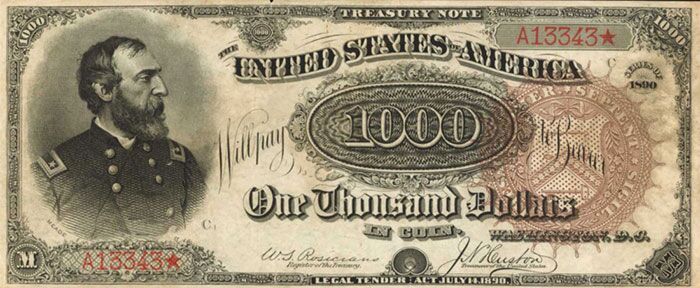 Finest Known "Grand Watermelon" 1890 $1000 Treasury Note: Stack's Bowers Direct