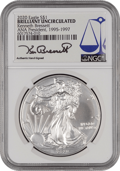 2020 American Silver Eagle NGC ANA President Signature label