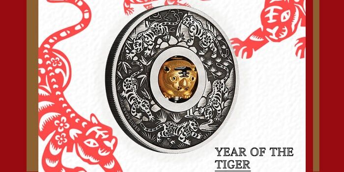 Perth Mint Issues Year of the Tiger Rotating Charm Antiqued Silver Coin