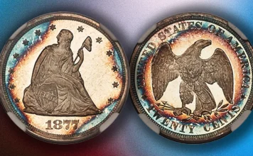 1877 Twenty Cent Piece graded NGC PF65UCAM. Image: Heritage Auctions (visit www.ha.com).