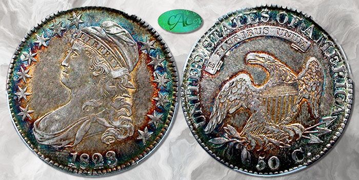 Extra Fine 1823 Capped Bust Half Dollar Reveals Strong Toning Premium