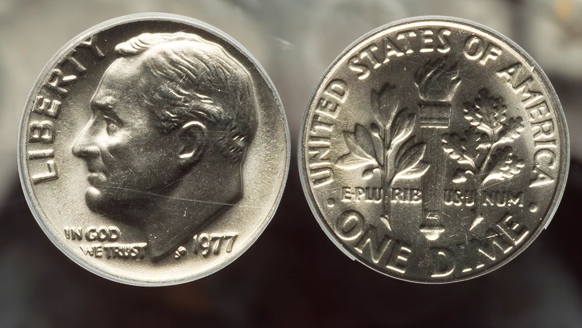 1977 Roosevelt Dime. Image: Heritage Auctions/CoinWeek.