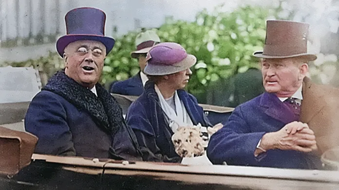 Senator Joseph T. Robinson (right) with President Franklin D. Roosevelt and First Lady Eleanor Roosevelt. Image: Public Domain / colorized by CoinWeek.