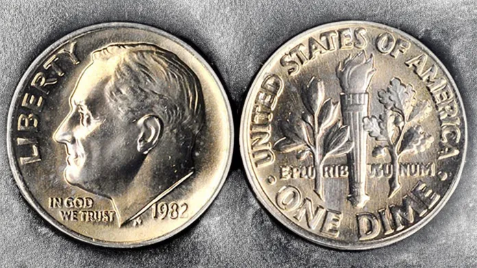 1982 "No P" Roosevelt Dime. Image: CoinWeek.