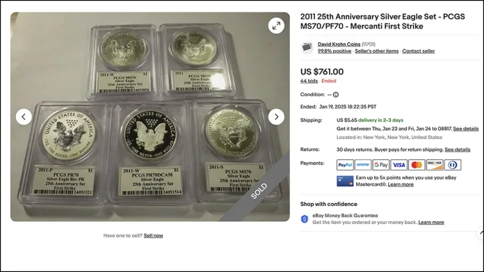 PCGS-Certified 2011 25th Anniversary Set. Image: eBay seller David Kroh Coins.