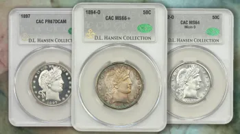 Selection of Barber half dollars from the Del Loy Hansen Collection. Image: DLRC / CoinWeek.