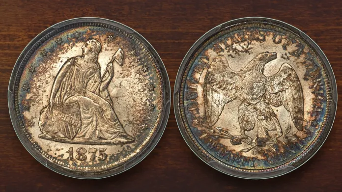 1875-CC Twenty-Cent Piece. Image: Heritage Auctions/CoinWeek.