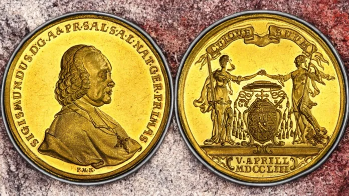 AUSTRIAN STATES. Salzburg. Sigmund III. (Prince-archbishop, 1753-1771). 1753 AV 10 Ducats. PCGS MS61.