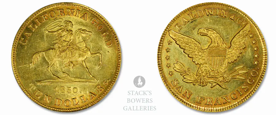 Spectacular 1850 Baldwin Vaquero “Horseman” $10 in Stack's Bowers Nov. Auction