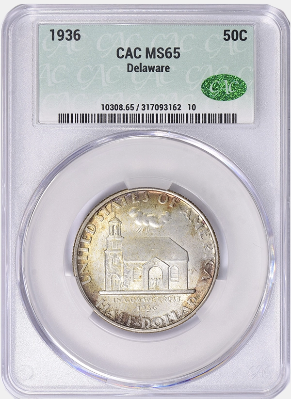 1936 Delaware Half Dollar graded CAC MS65. Image: GreatCollections.