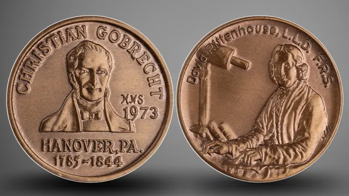 Figure 8. One in a series of small commemorative copper tokens issued by the Hanover Numismatic Society between 1966 and 1981. ANS 1985.67.654.