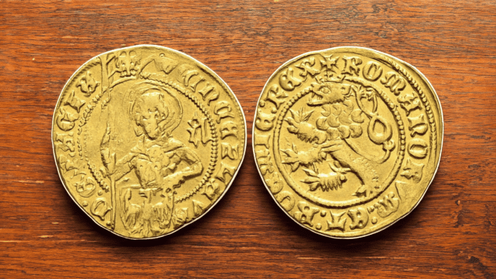 Gold gulden of Wenceslaus IV, 1378-1419. Auerbach Mint. Image: Sincona AG/CoinWeek.