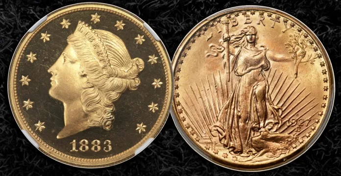 Two gold double eagle highlights from the Mississippi Collection. Image: Heritage Auctions/CoinWeek.