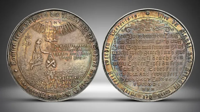 1718 Saxony-Anhalt Baptismal Taler. Image: Atlas Numismatics.