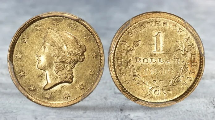 1849-C Gold Dollar, Open Wreath. Image: Heritage Auctions/CoinWeek.