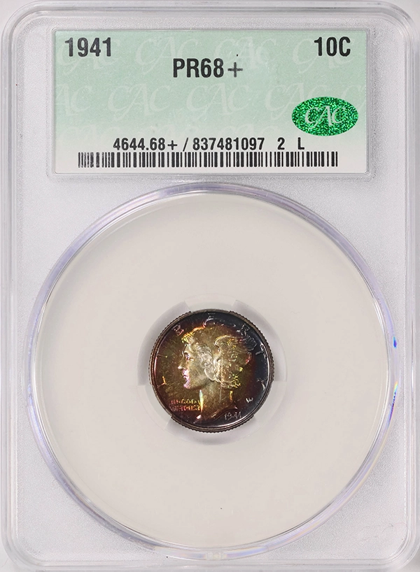 1941 Mercury Dime Proof graded CACG PR68+. Image: GreatCollections.