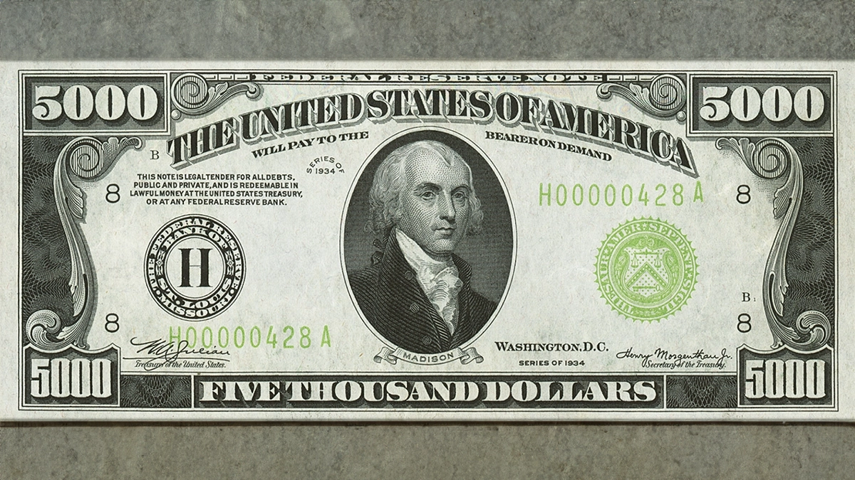 $5000 Federal Reserve Note. Image: Heritage Auctions/CoinWeek.