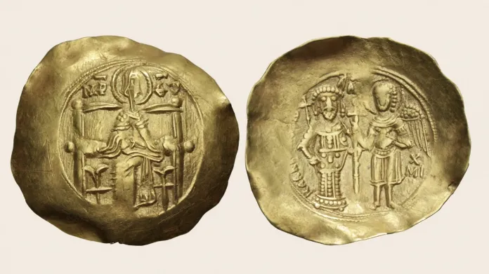 Isaac II Angelus. First reign, 1185-1195. Gold Hyperpyron (27mm, 4.38 g, 6h). Constantinople mint.  Image: CNG.