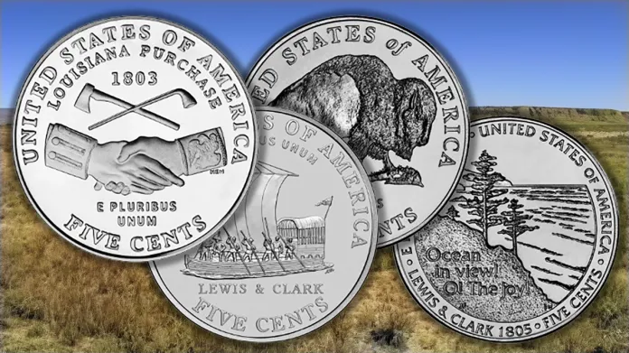 The four Jefferson Nickel verses issued for the Westward Journey series. Image: United States Mint/CoinWeek.