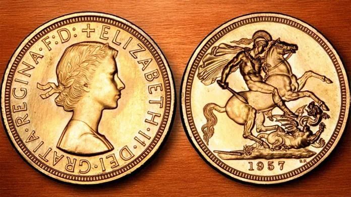 1957 Gold Sovereign. Image: Atlas Numismatics/CoinWeek.