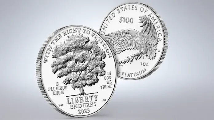 2025 First Amendment to the United States Constitution: Right to Petition Platinum Eagle. Image: United Staters Mint.