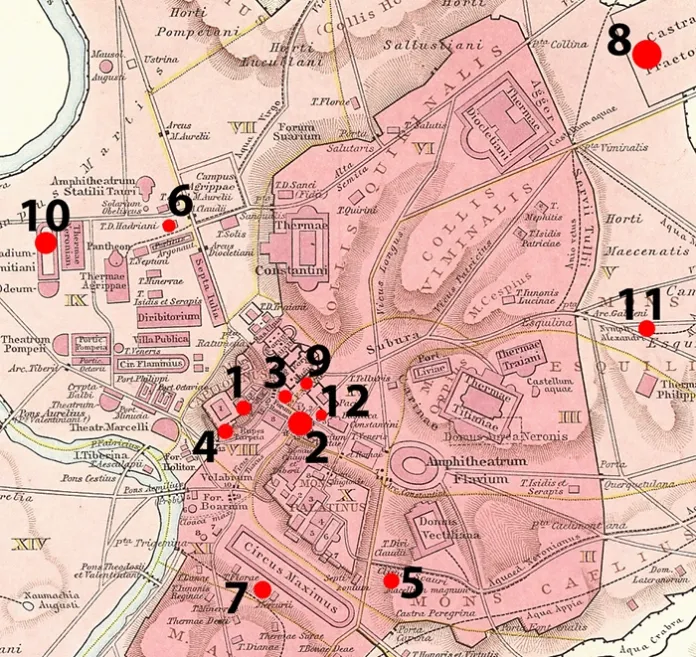 Figure 1: Location of structures in ancient Rome.