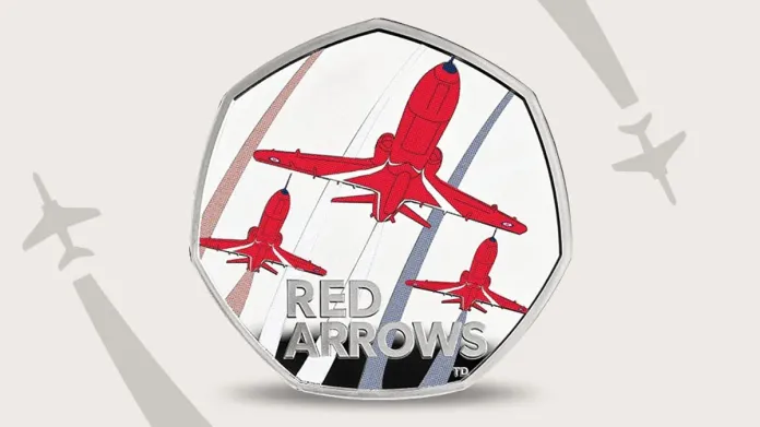 Red Arrows 50p Coin. Image: Royal Mint.