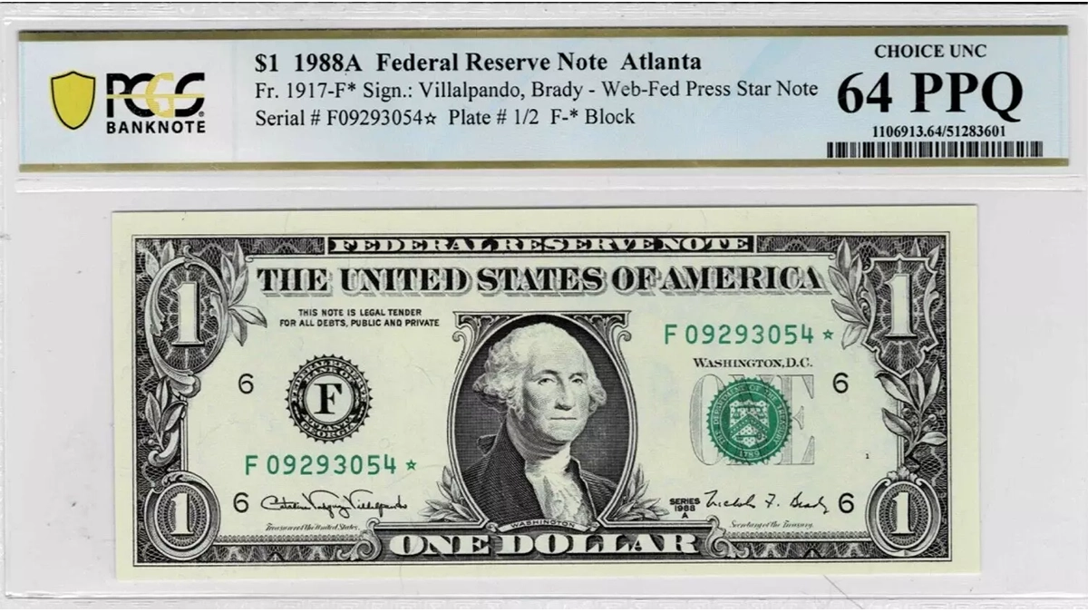 Series 1988A $1 Federal Reserve Replacement (Star) Note. Image: PCGS.